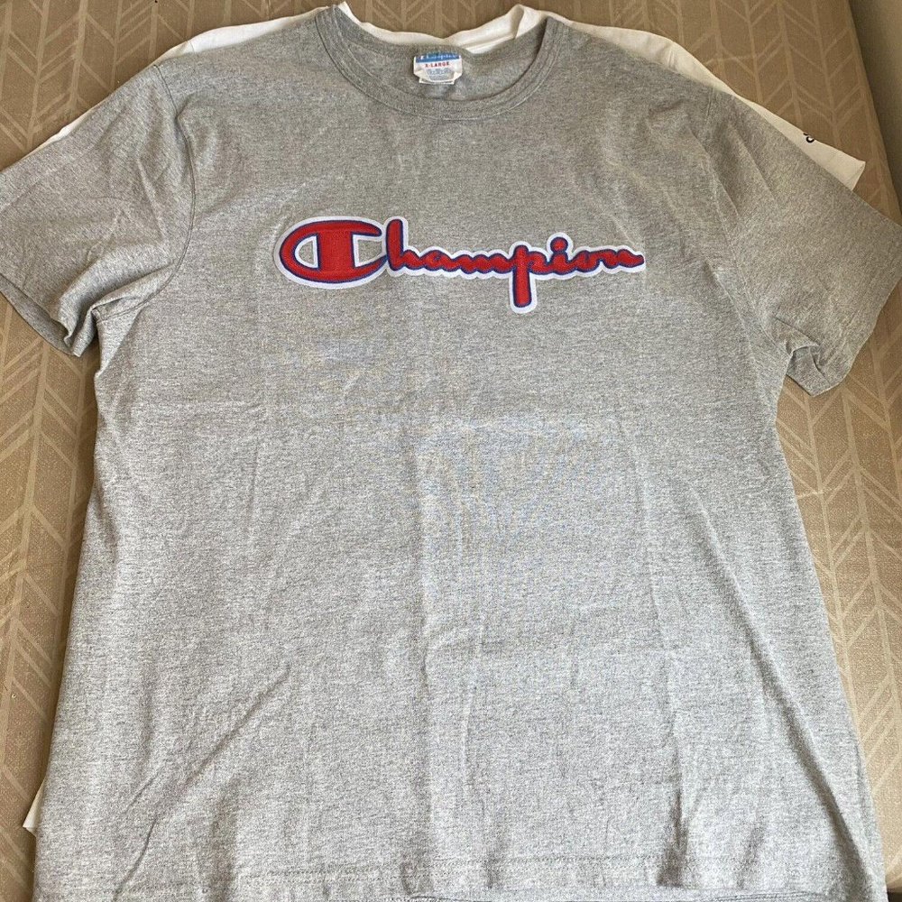 Champion T-Shirt Embroidered Script Logo Red Men's Size XL Grey/Red